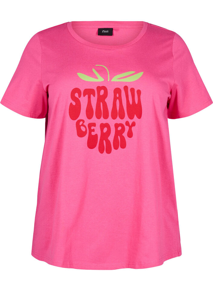 Katoenen T-shirt met motief, Raspb. w. Strawberry, Packshot image number 0