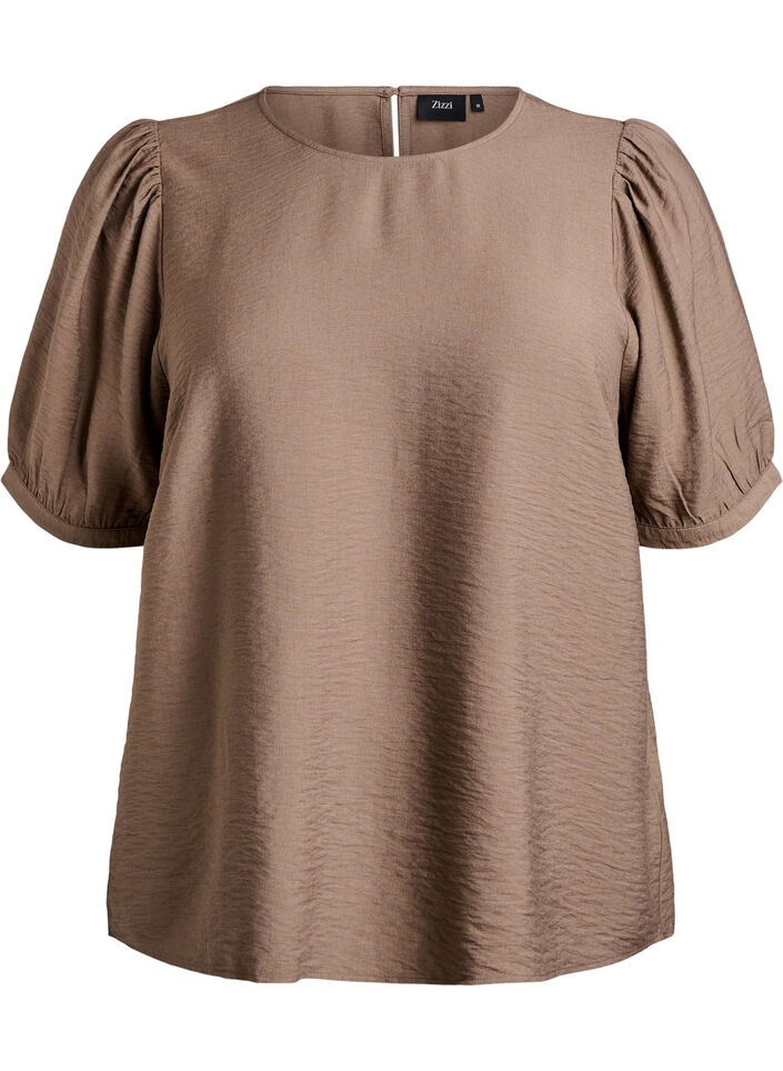 Viscose blouse met 1/2 mouwen, Bruin, Packshot image number 0