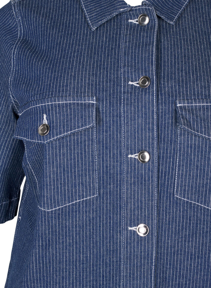 Krijtstreep spijkerjurk met borstzakken, Blue Denim Stripe, Packshot image number 2
