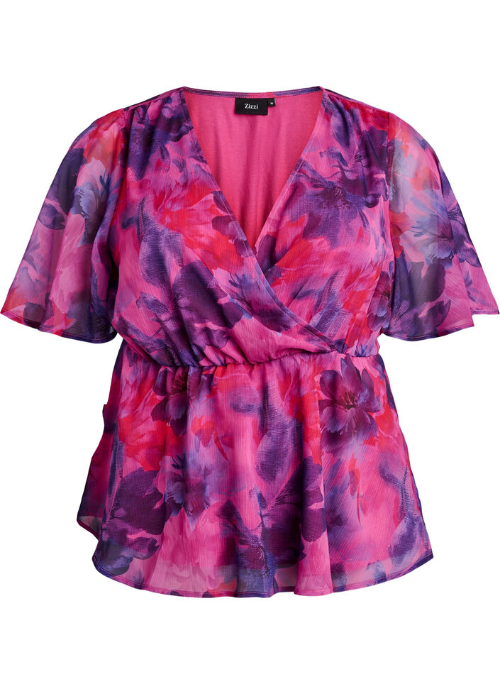 Bloemen chiffon blouse met korte mouwen, Rood, Packshot image number 0