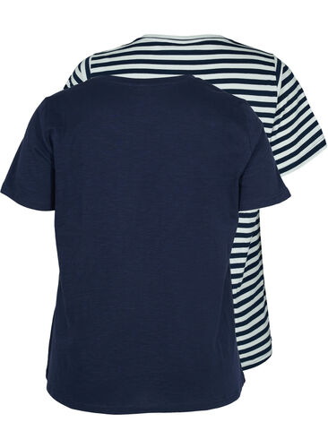 Set van 2 basic t-shirts in katoen, Navy/Navy Stripe, Packshot image number 1
