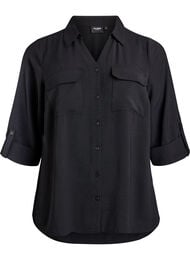 FLASH - Shirt met 3/4 mouwen en borstzakken, Zwart