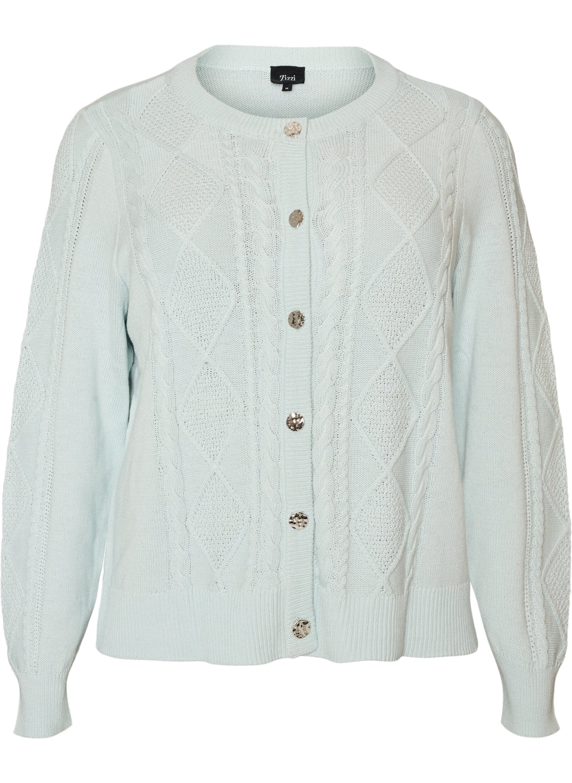 ZizziKabelgebreide cardigan met decoratieve knopen, Blauw, Packshot image number 0