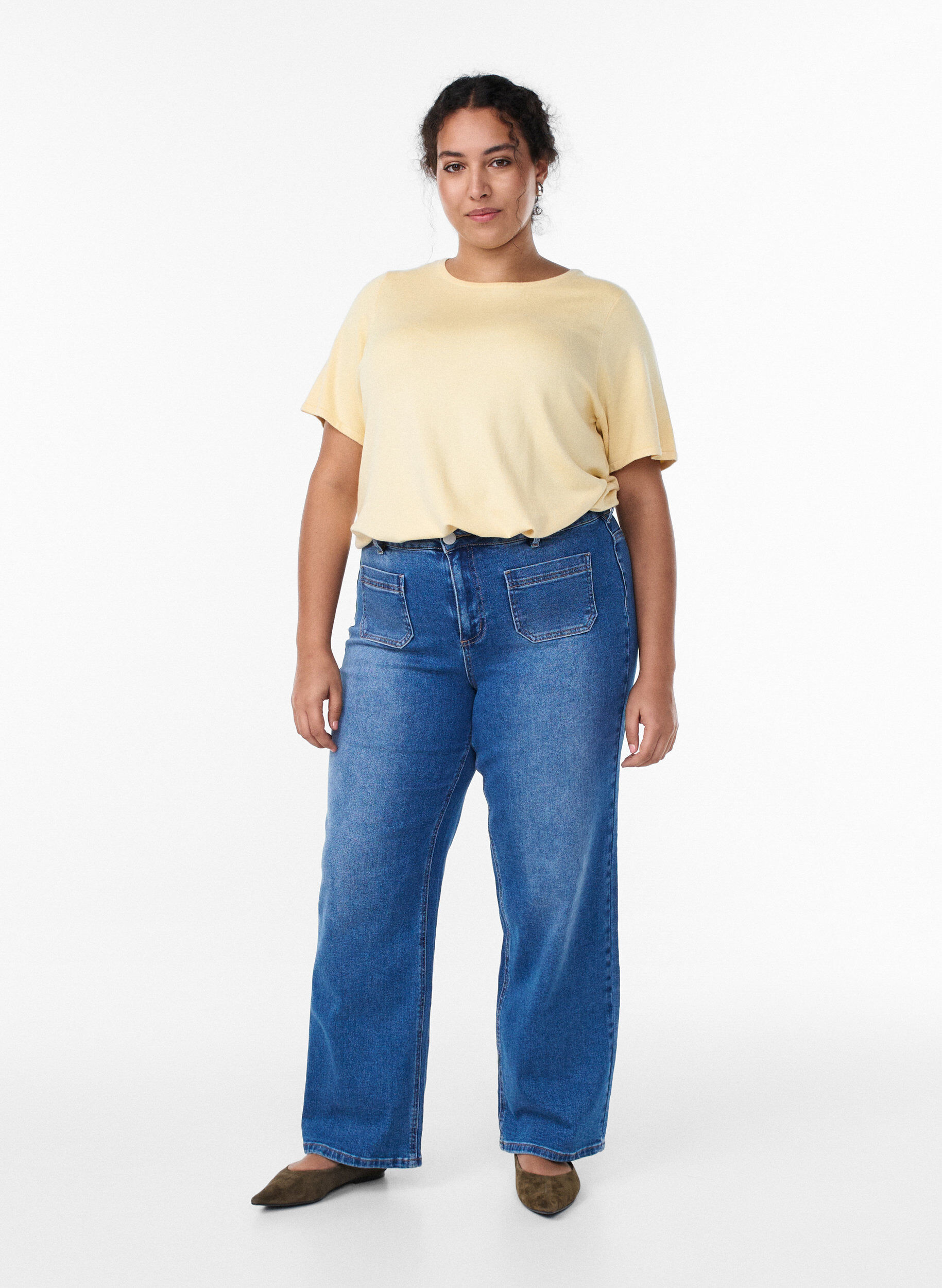 Jeans met zakken aan de voorkant en rechte pijpen, Blauw, Model