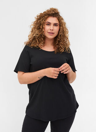 T-shirt met korte mouwen in rib, Black, Model image number 0