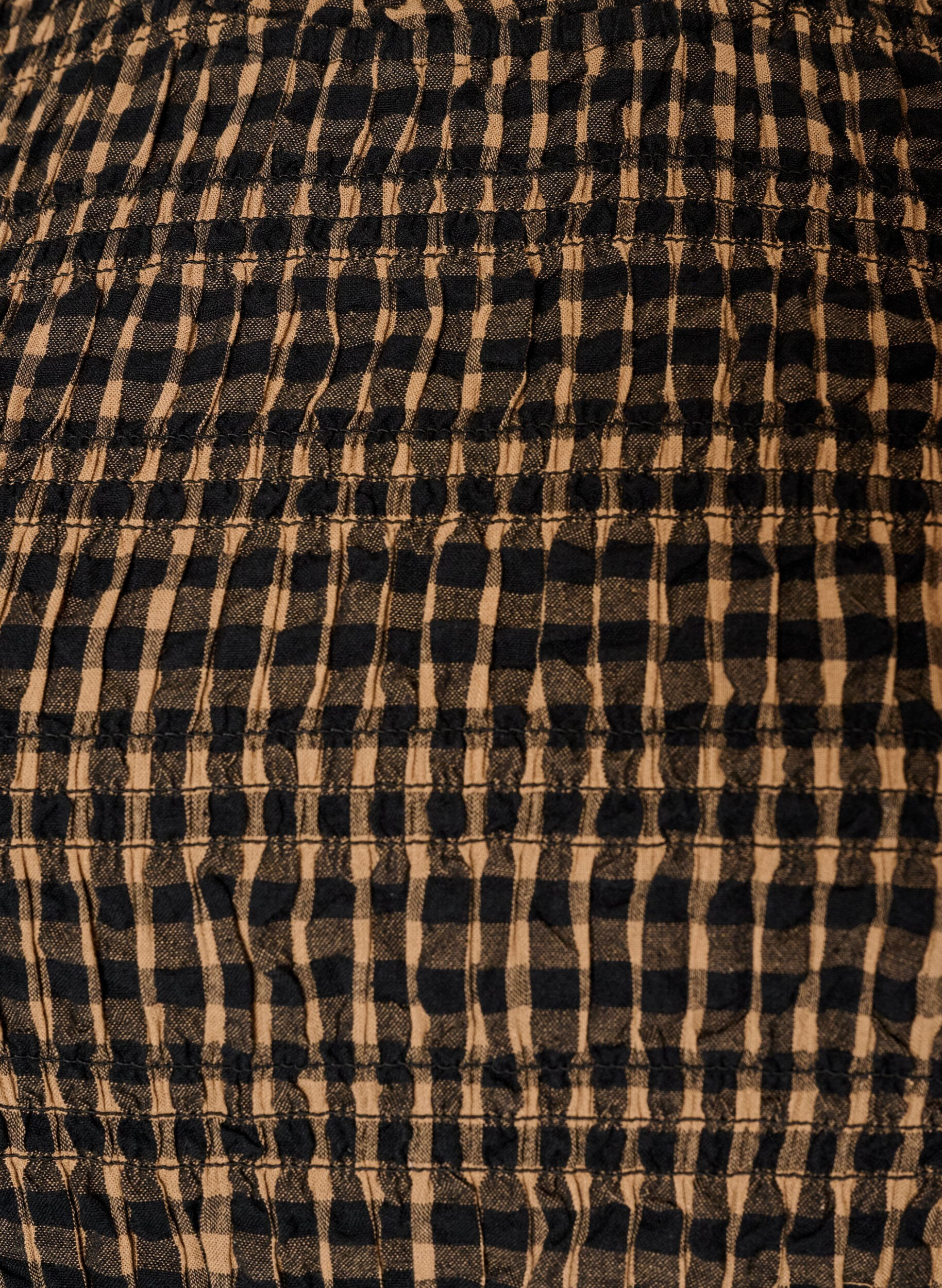ZizziBlouse met ruitpatroon, smockwerk en peplum, Bruin, Packshot image number 2