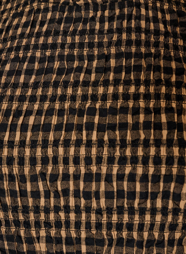 Blouse met ruitpatroon, smockwerk en peplum, Bruin, Packshot image number 2