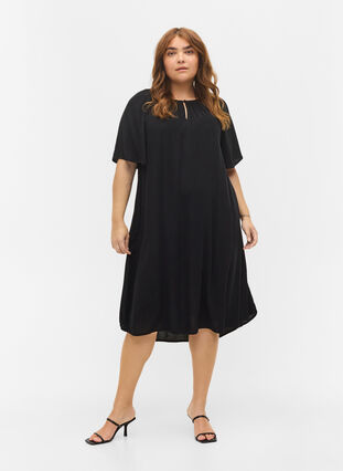 Viscose jurk met korte mouwen, Black, Model image number 2
