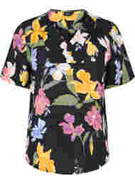 Viscose blouse met korte mouwen en bloemenprint, Big Flower AOP