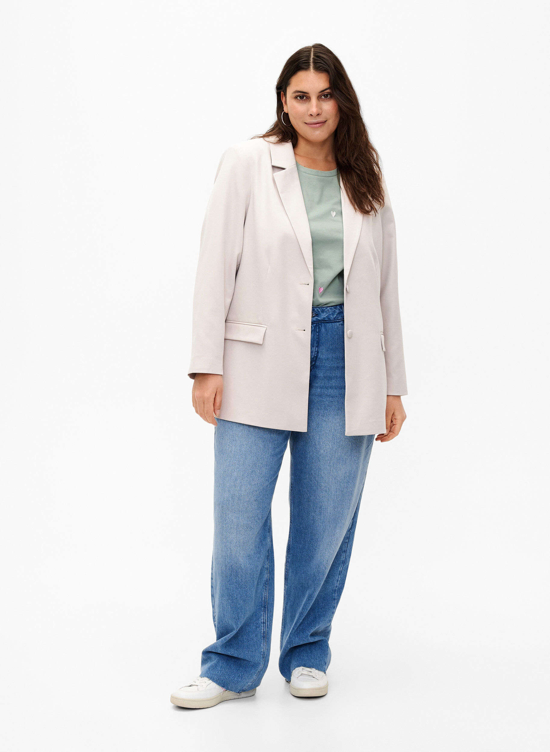 Zizzi Klassieke blazer met knoopsluiting, Pumice Stone, Model image number 2