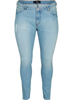 Extra slim fit Sanna jeans met slijtage-look, Light blue denim, Packshot image number 0