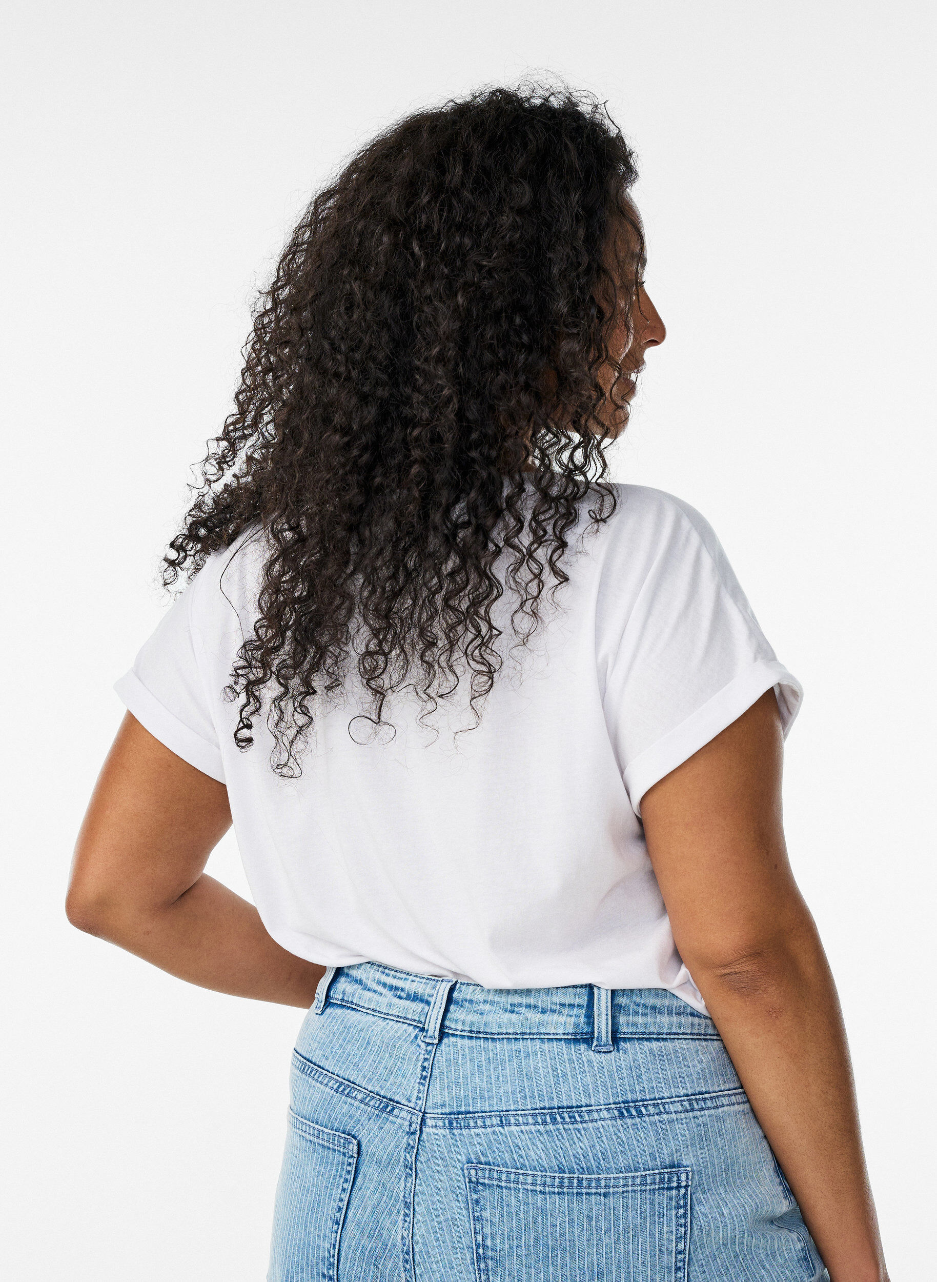 Zizzi T-shirt met korte mouwen van katoenmix, Wit, Model image number 2