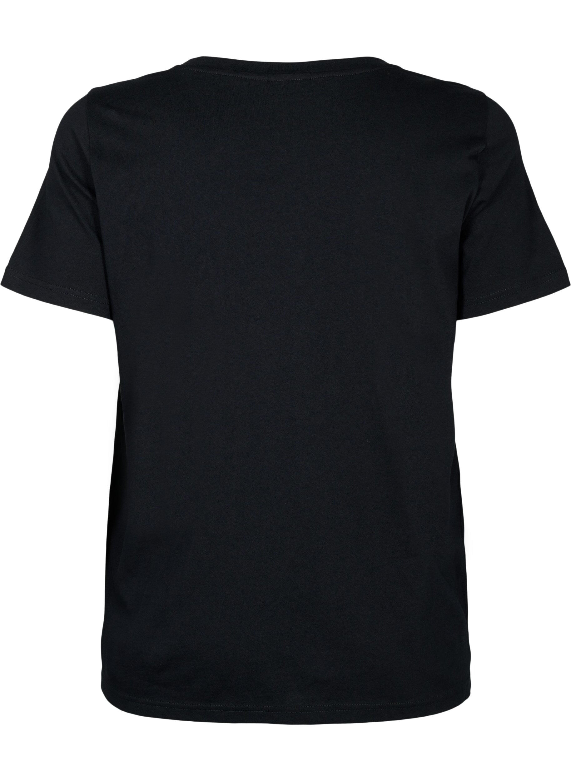 Zizzi Katoenen T-shirt met pailletten, Black W. Be free, Packshot image number 1