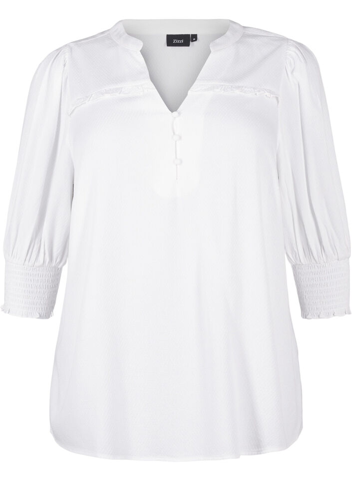Viscose blouse met smok en ruches, Bright White, Packshot image number 0
