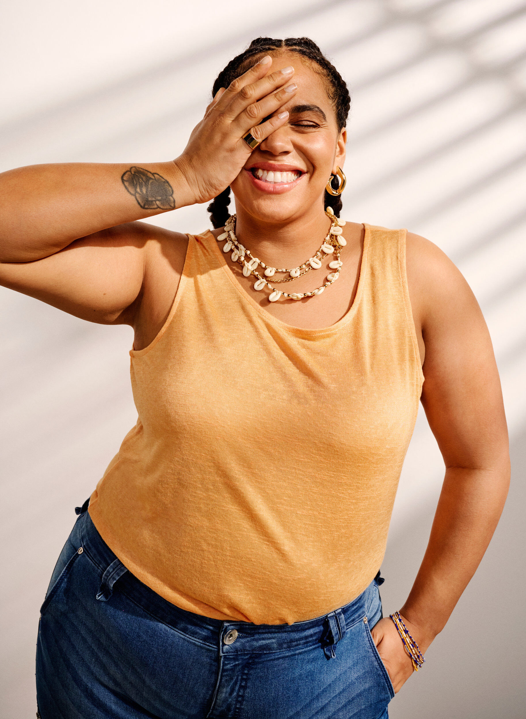 Zizzi Top met structuur en ronde hals, Mock Orange, Image image number 0