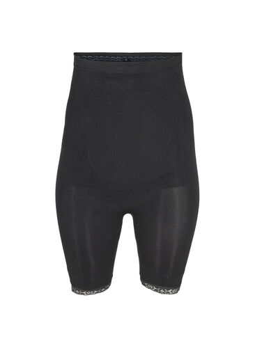 Shapewear short met hoge taille en kanten rand, Black, Packshot image number 0