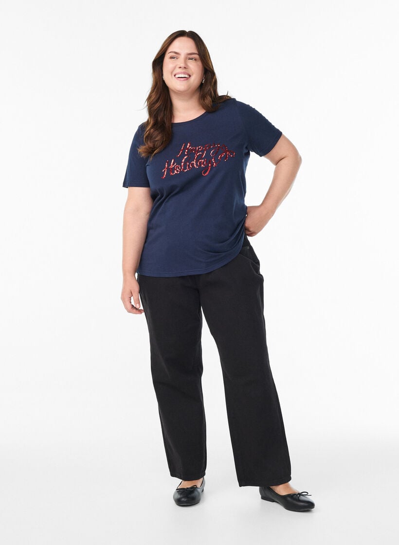 Kerst T-shirt van biologisch katoen, Blauw, Model image number 1