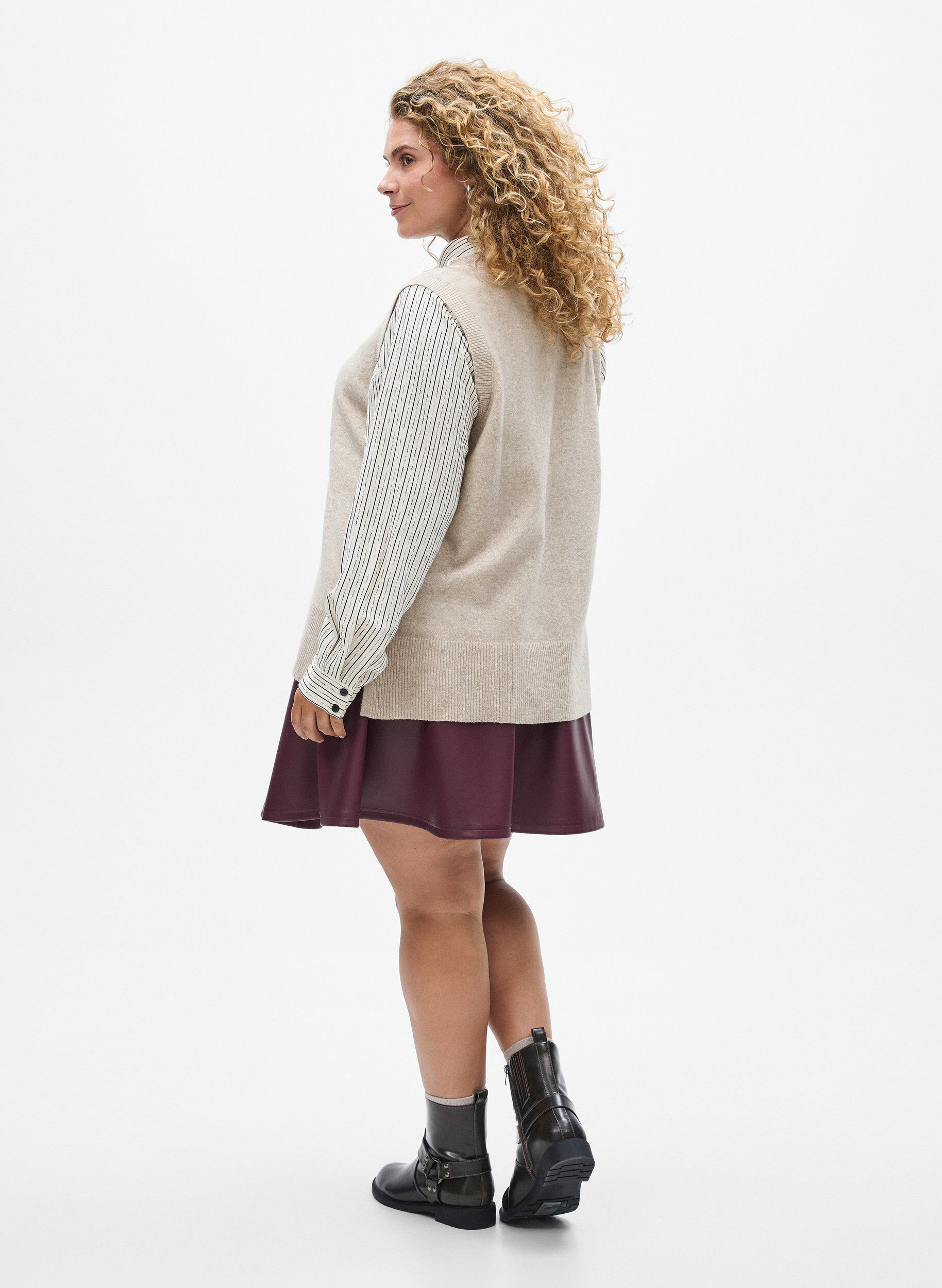 ZizziGebreid vest met geribbelde randen, Beige, Model image number 2
