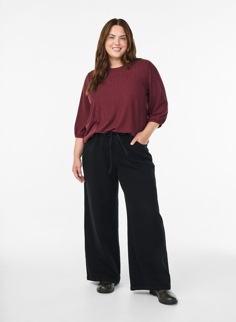 Blouse met textuur en 3/4 mouwen, Rood, Model image number 1