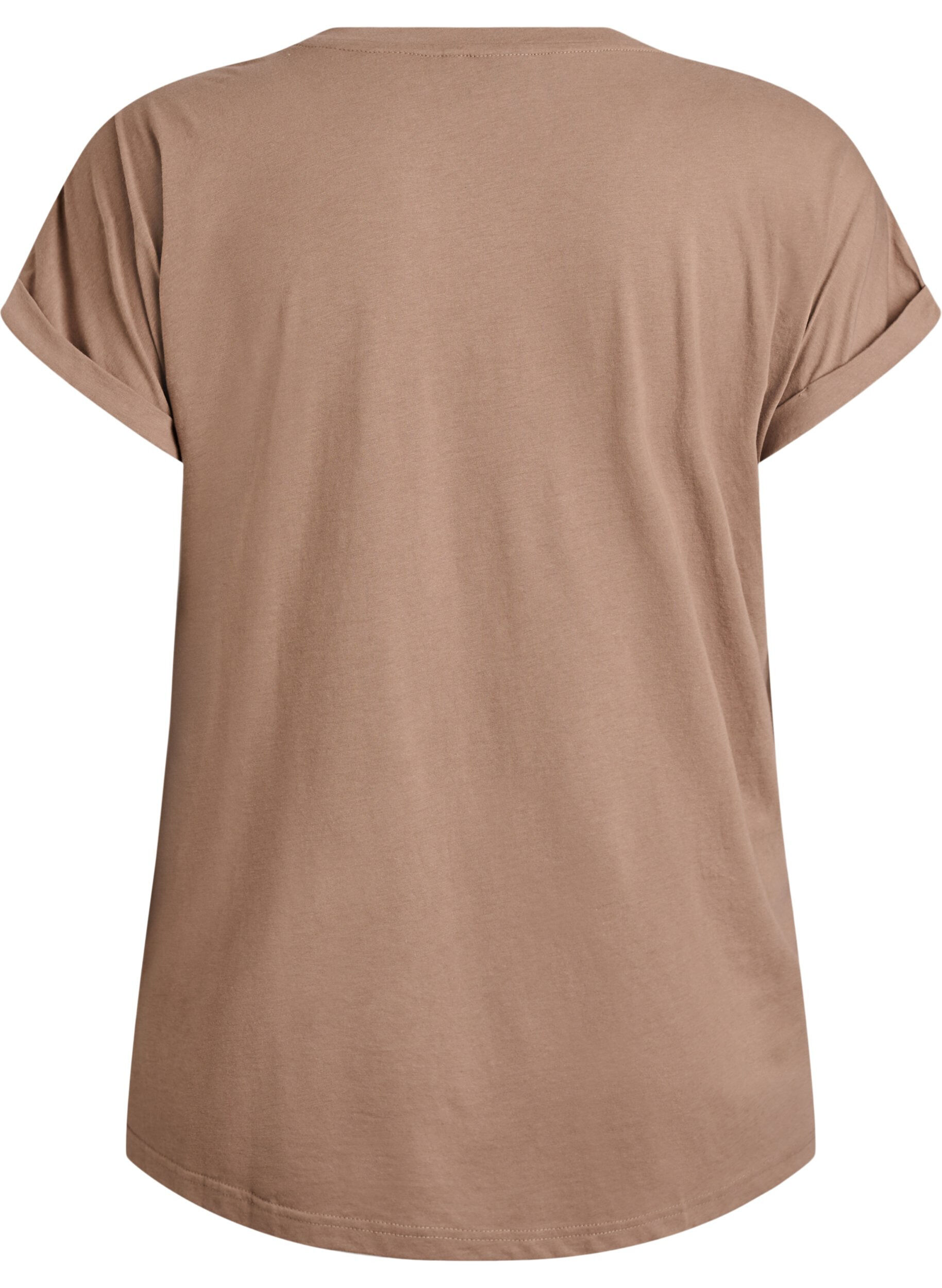 Zizzi T-shirt met korte mouwen van katoenmix, Bruin, Packshot image number 1