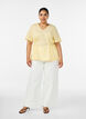 Blouse in een katoenmix met V-hals en striklint, Geel, Model image number 1