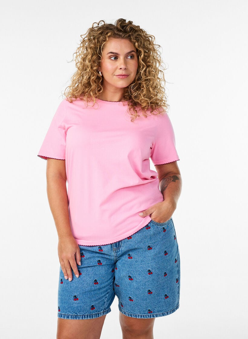 Geborduurde denim shorts, Blauw, Model image number 0