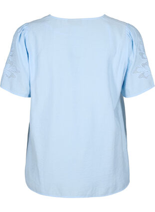 Viscose blouse met korte mouwen en borduursel, Chambray Blue, Packshot image number 1