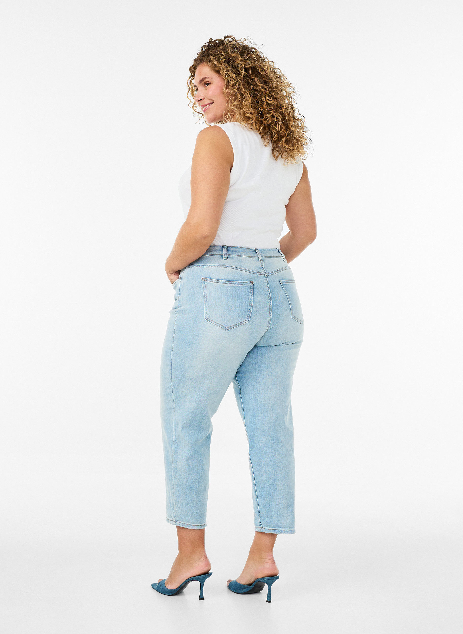 Zizzi7/8 jeans met oprolbare pijpen en hoge taille, Blauw, Model image number 1