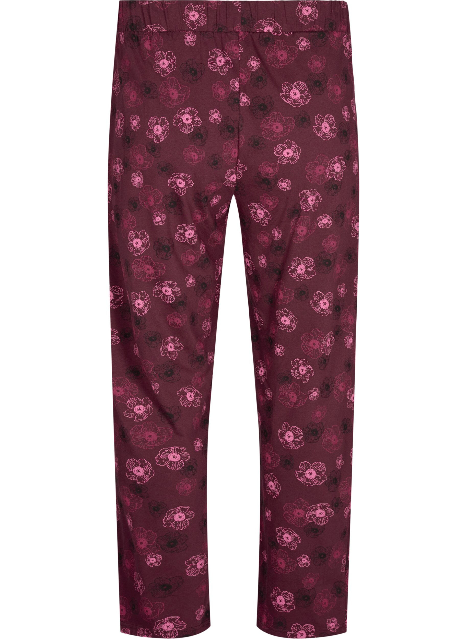 Zizzi Kleren pyjama broek met print, Donker Bordeaux, Packshot image number 1
