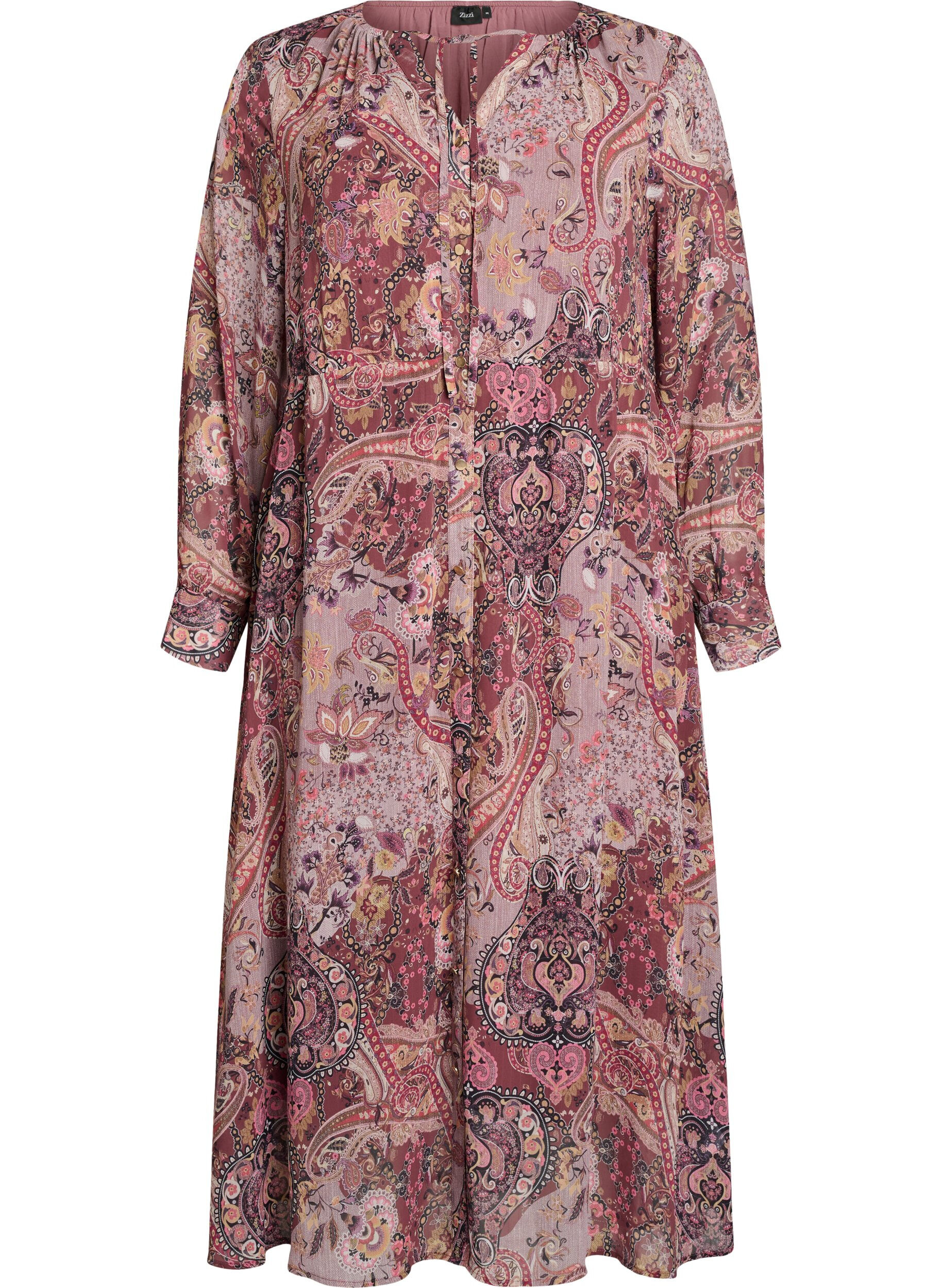 ZizziMidi-jurk met paisleyprint en elastische taille, Paars, Packshot image number 0
