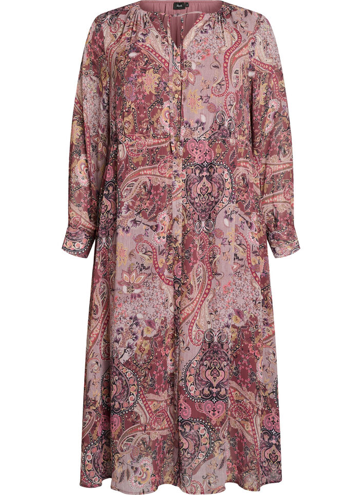 Midi-jurk met paisleyprint en elastische taille, Paars, Packshot image number 0