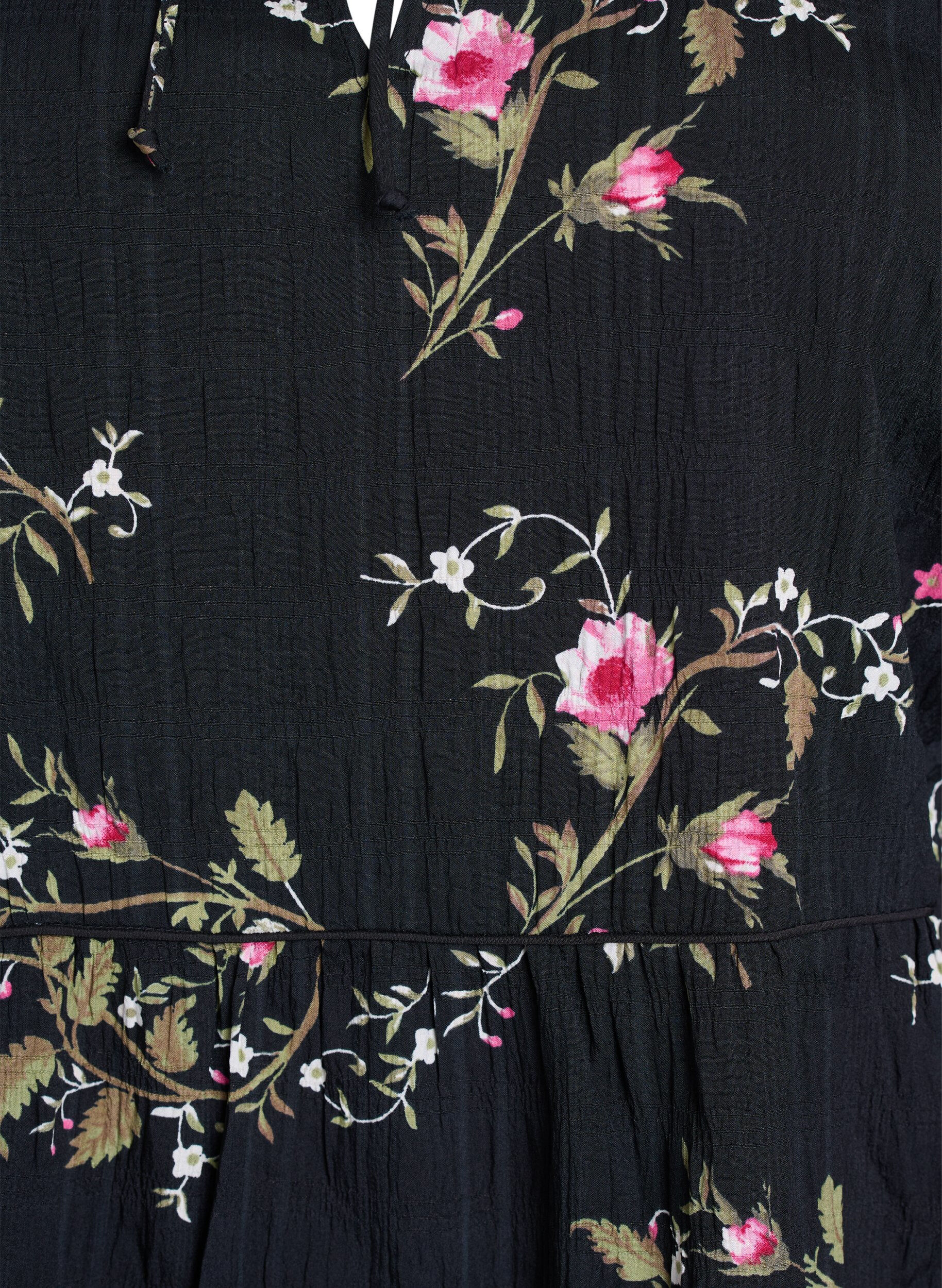 Zizzi Jurk met bloemenprint en striksluiting, Zwart, Packshot image number 2