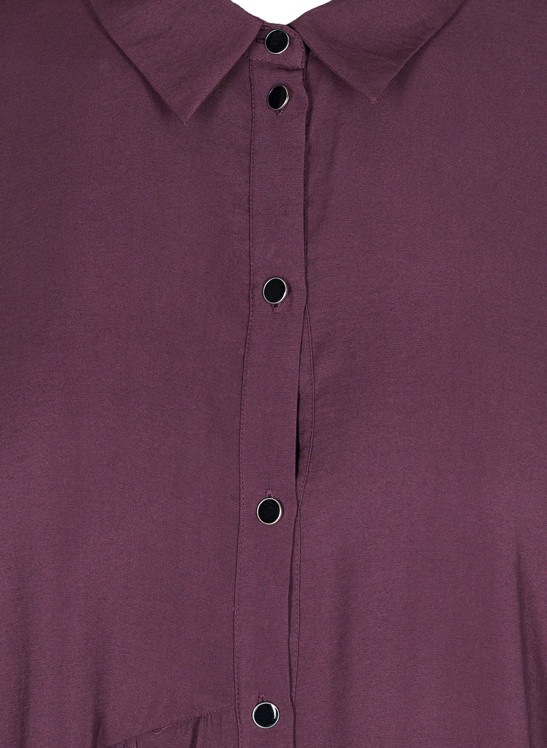 Zizzi Blouse jurk in effen kleur met a-lijn, Plum Perfect, Packshot image number 2