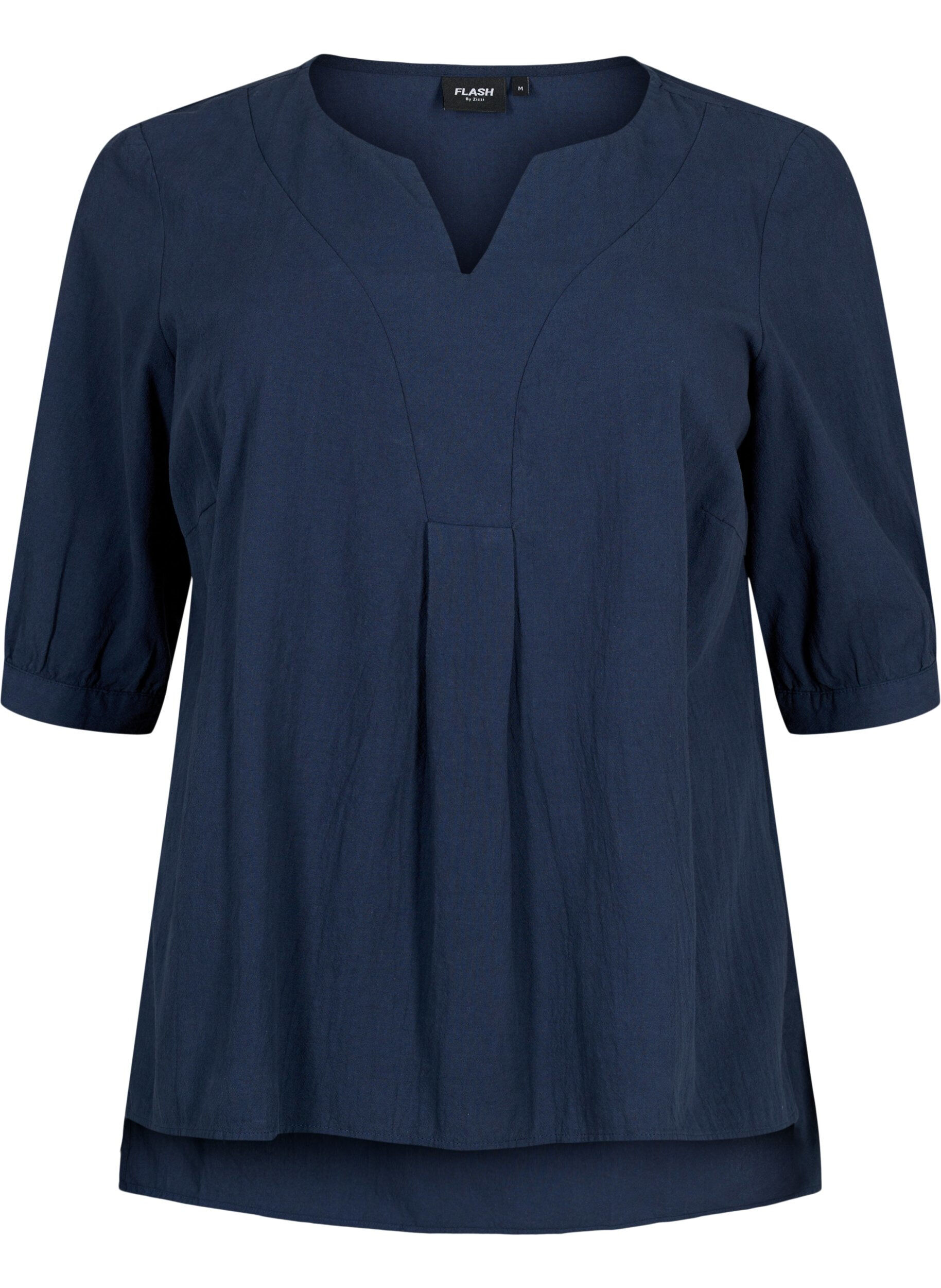 Zizzi FLASH - Katoenen blouse met halflange mouwen, Navy Blazer, Packshot image number 0