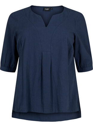 FLASH - Katoenen blouse met halflange mouwen, Navy Blazer, Packshot image number 0