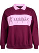 Sweatshirt met kraag en contrastprint van biologisch katoen, Donker Bordeaux, Packshot image number 0
