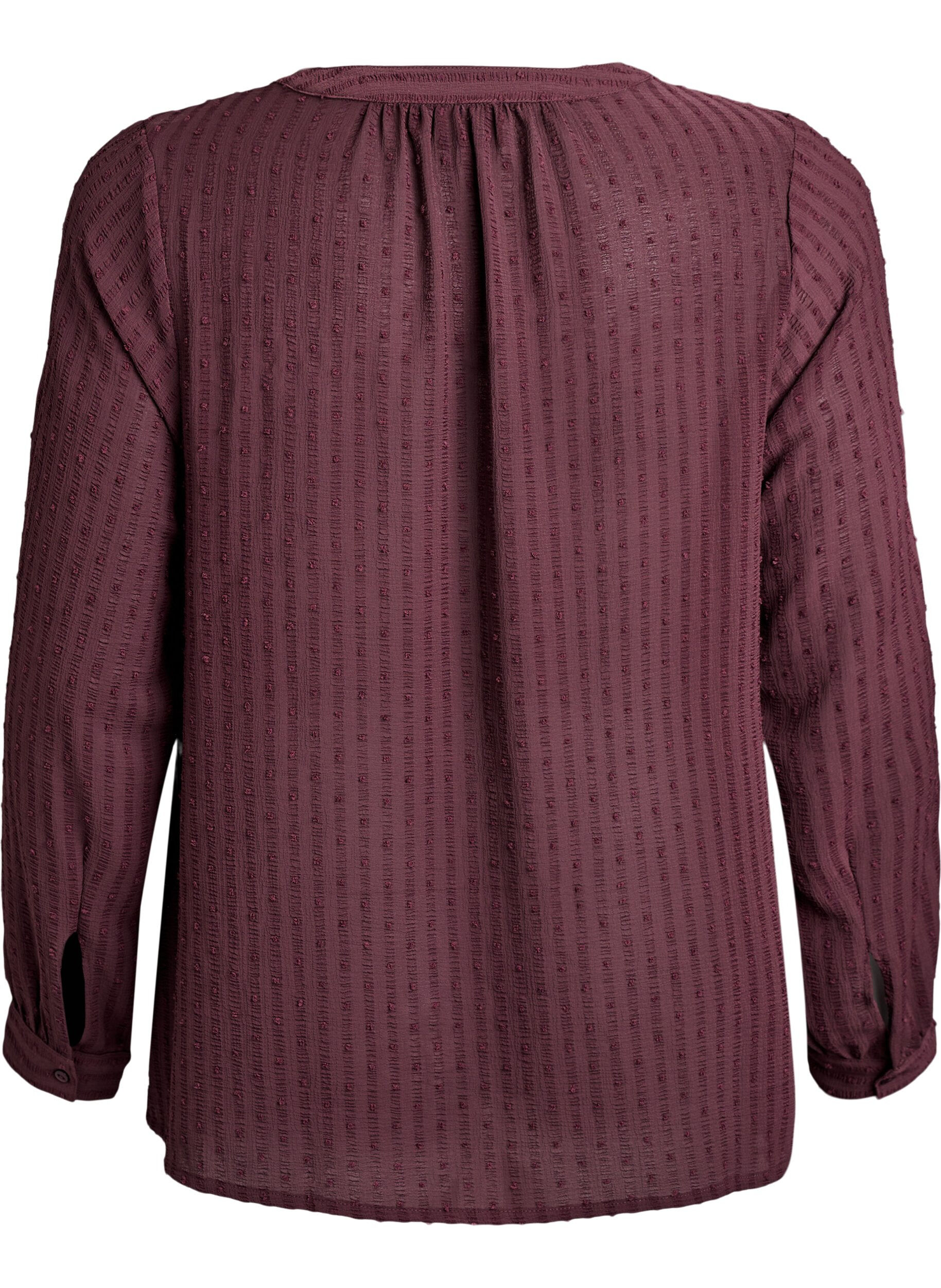 Zizzi Shirt met een gestructureerd stippenpatroon en borduurdetails, Donker Bordeaux, Packshot image number 1