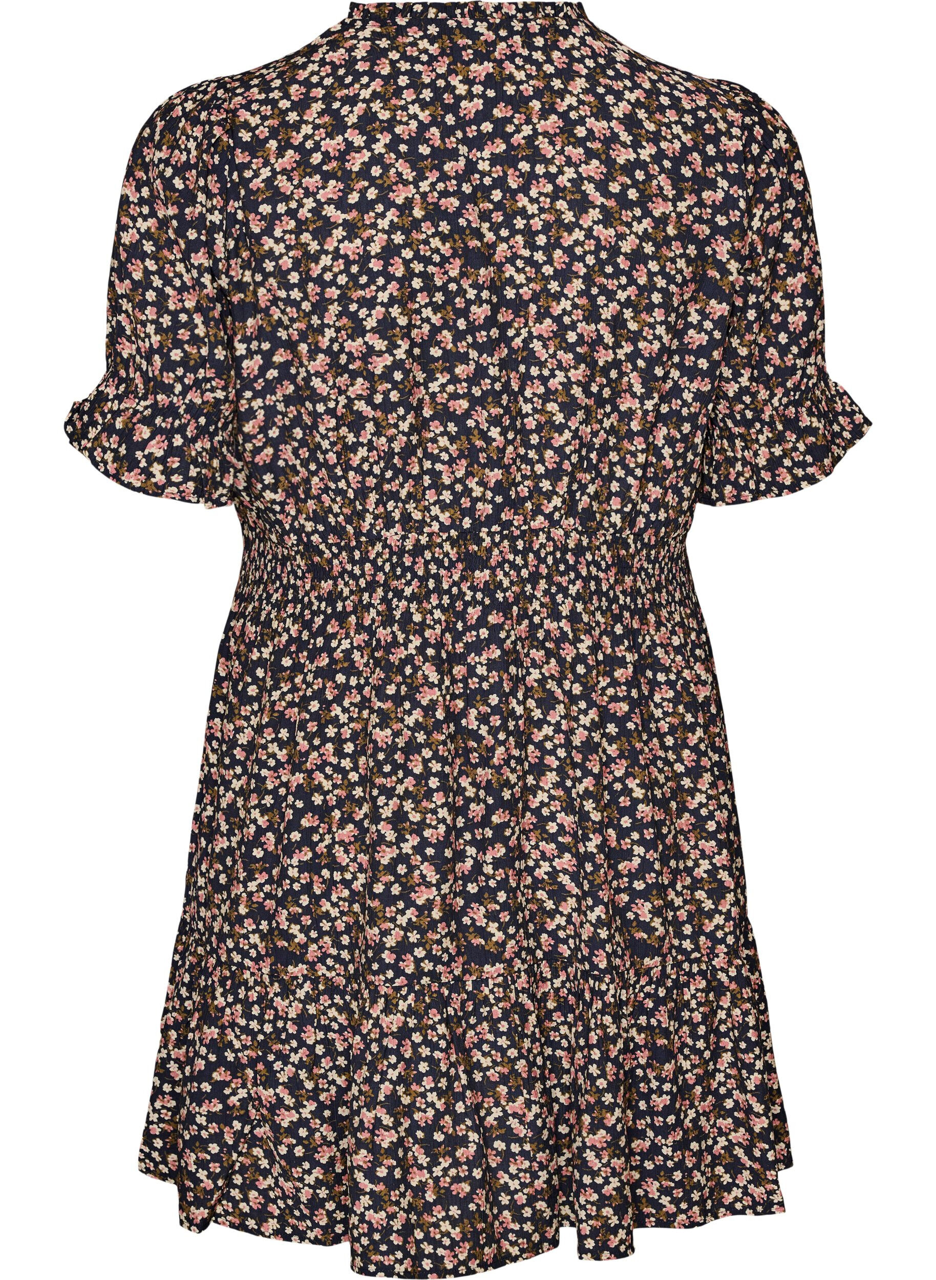 ZizziKorte viscose jurk met ruchesdetails, Blauw, Packshot image number 1