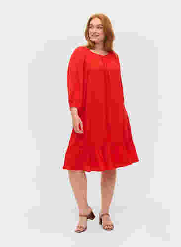 Viscose jurk met 3/4 mouwen, Fiery Red, Model image number 2
