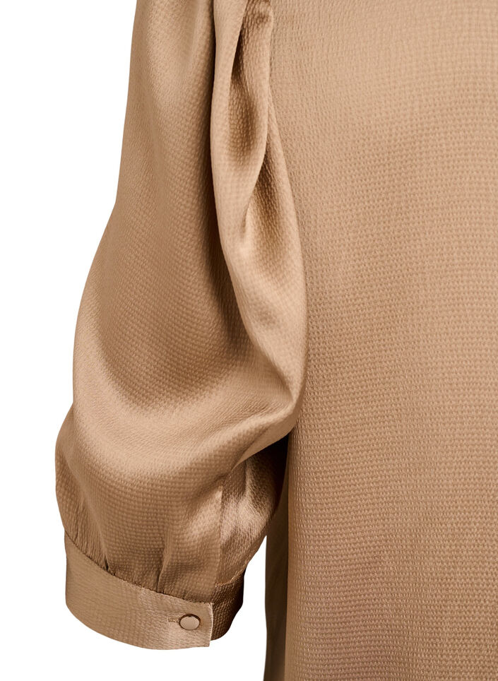 Blouse met satinlook, 1/2-mouwen en rucheskraag, Bruin, Packshot image number 3