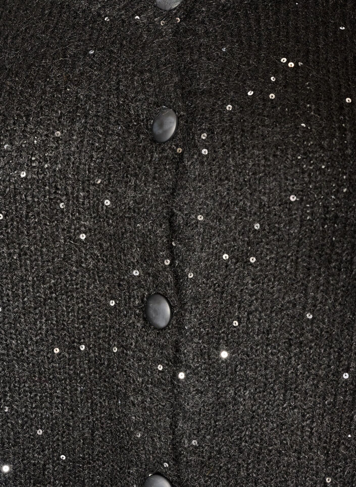 Cardigan met pailletten en knopen, Zwart, Packshot image number 2