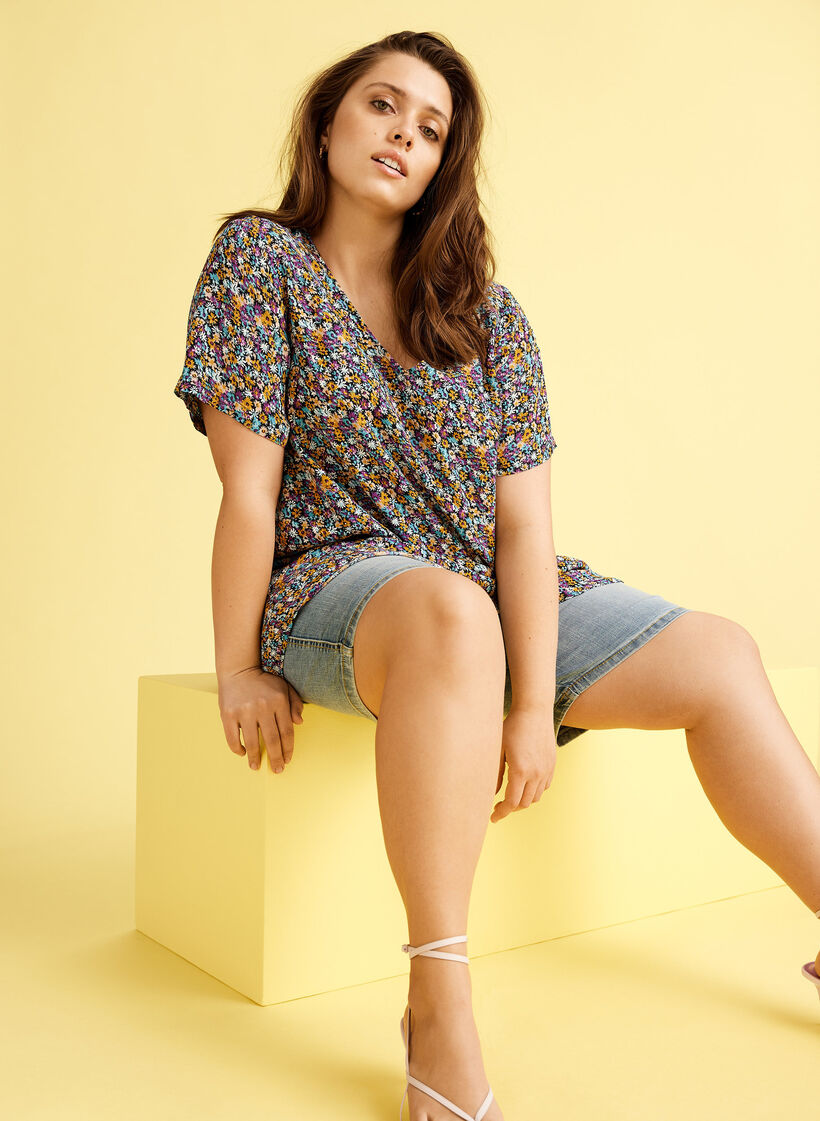 Gebloemde viscose tuniek met korte mouwen, Ditsy AOP, Image image number 0