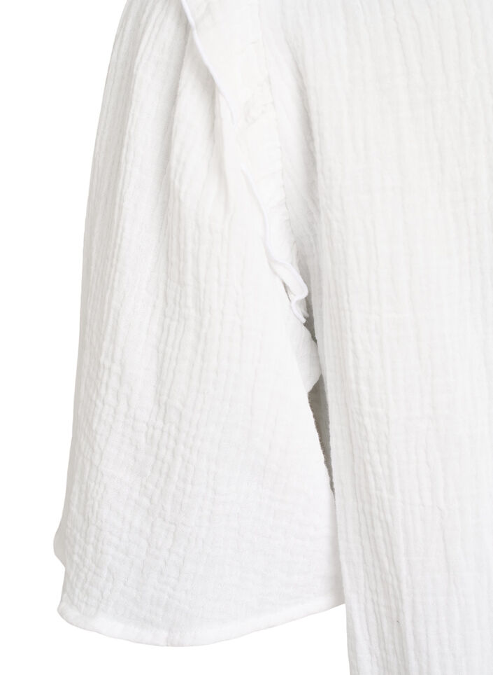 Blouse in katoen mousseline met broderie anglaise en 1/2 mouwen, Wit, Packshot image number 3