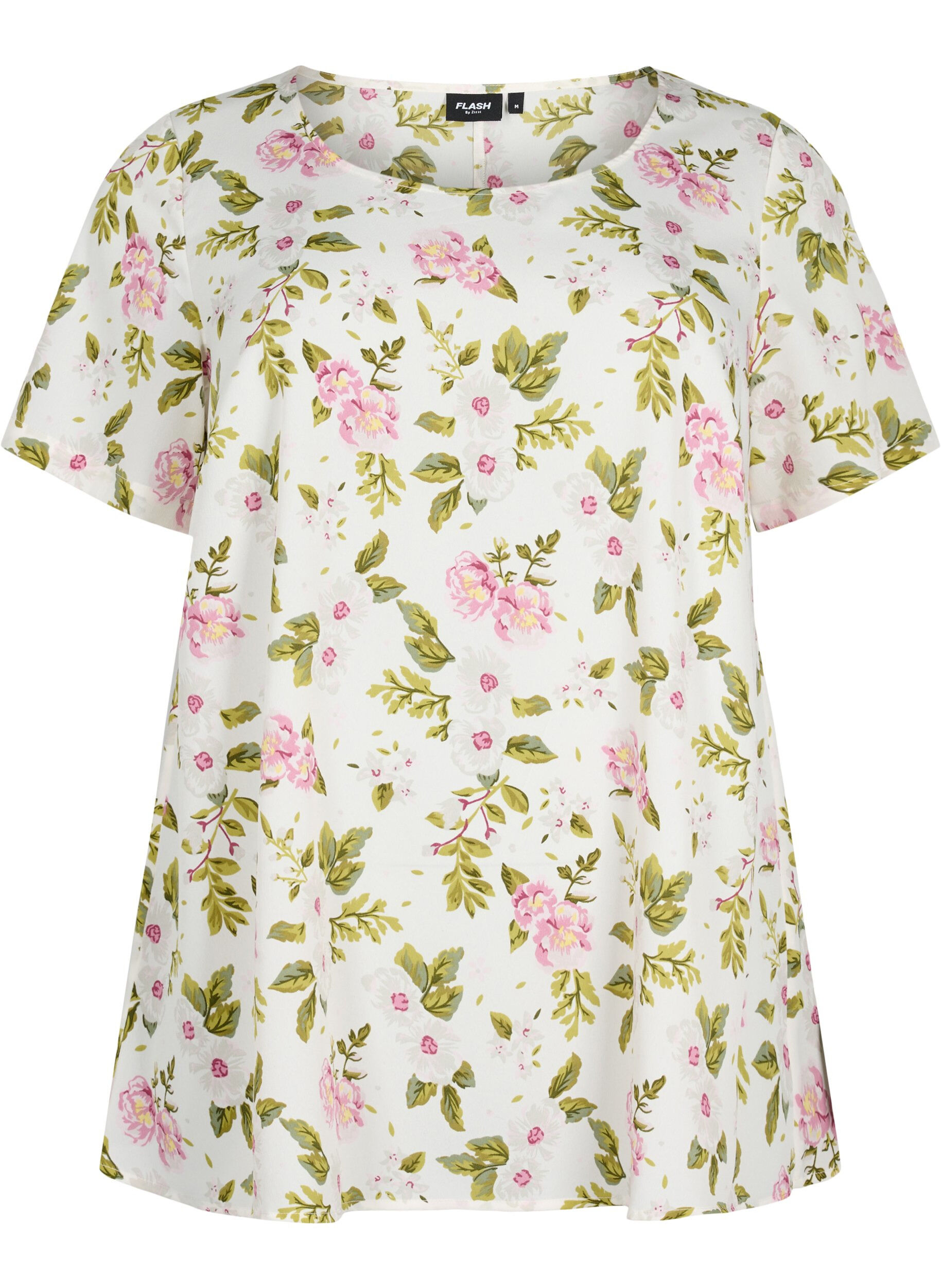 Zizzi FLASH - Blouse met korte mouwen en print, Off White Flower, Packshot image number 0