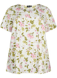 	 FLASH - Blouse met korte mouwen en print, Off White Flower