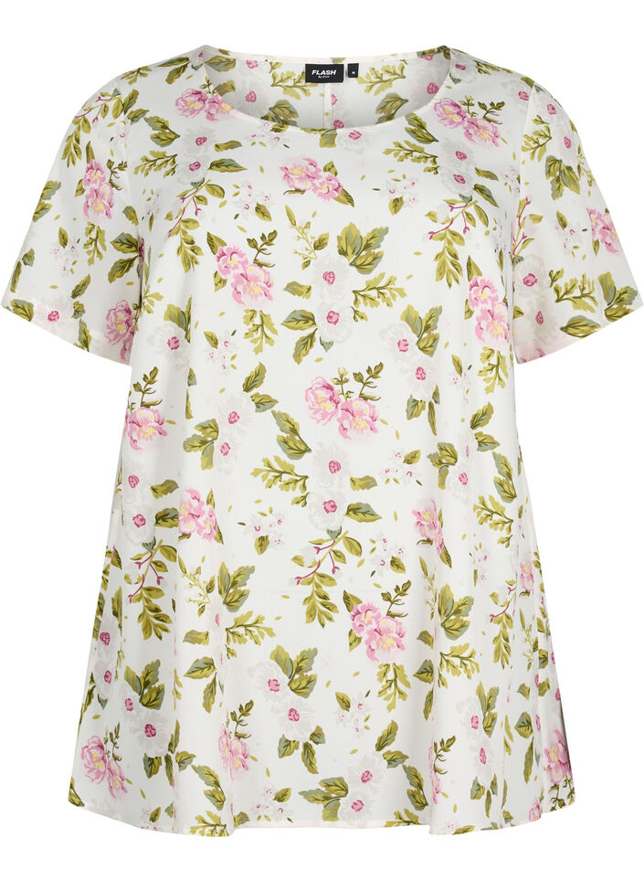 	 FLASH - Blouse met korte mouwen en print, Off White Flower, Packshot image number 0