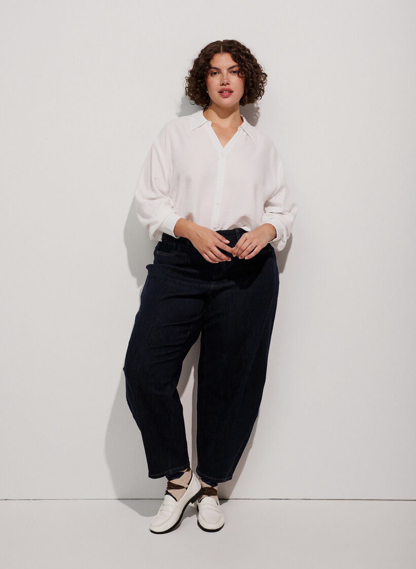 Losse shirt met V-hals, Wit, Model image number 1