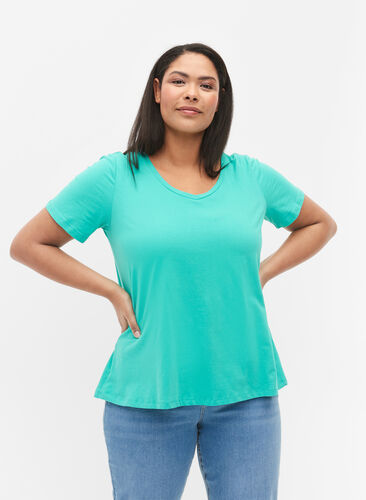 Basic t-shirt in effen kleur met katoen, Aqua Green, Model image number 0