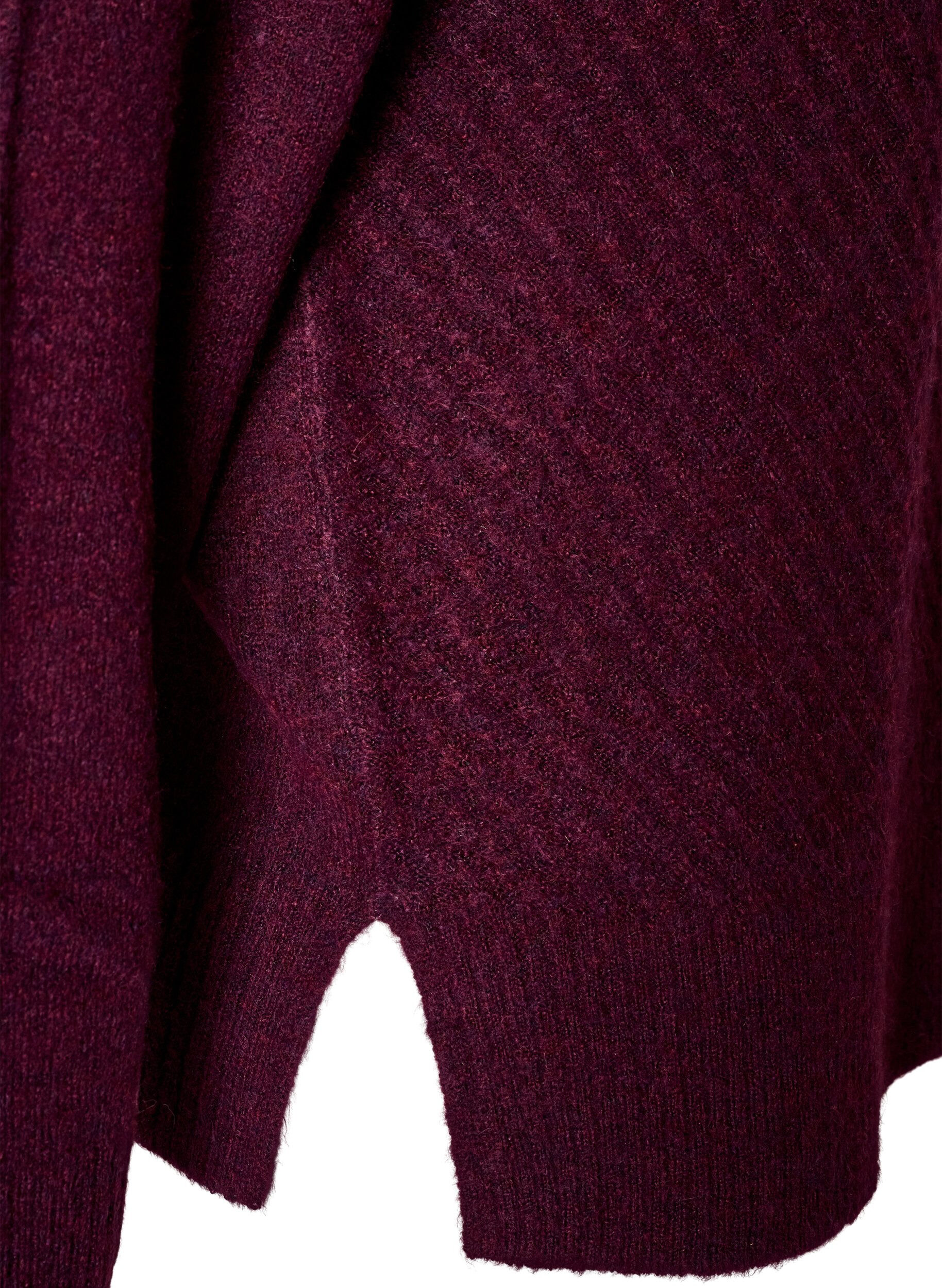 ZizziGebreide blouse met V-vormig geribd patroon en zijsplitjes, Rood, Packshot image number 3