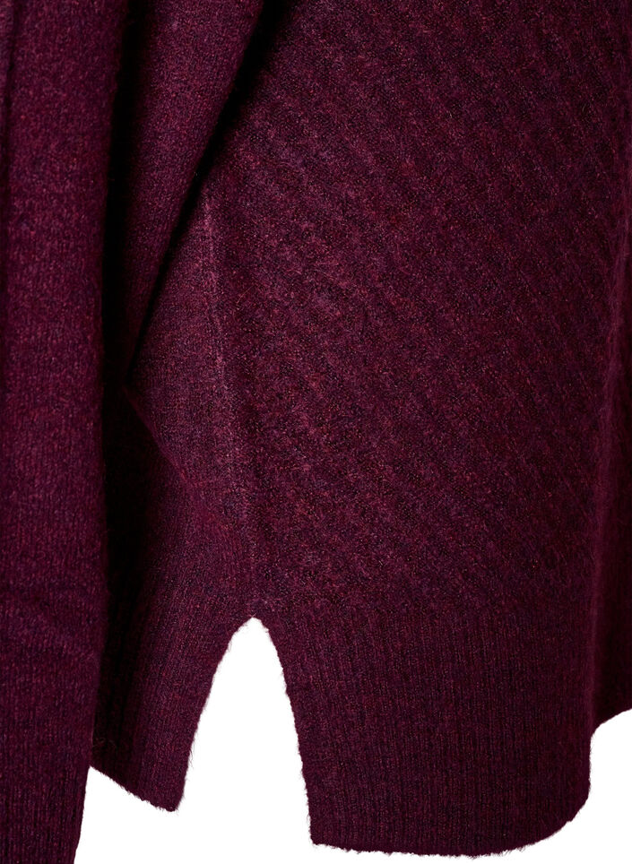 Gebreide blouse met V-vormig geribd patroon en zijsplitjes, Rood, Packshot image number 3